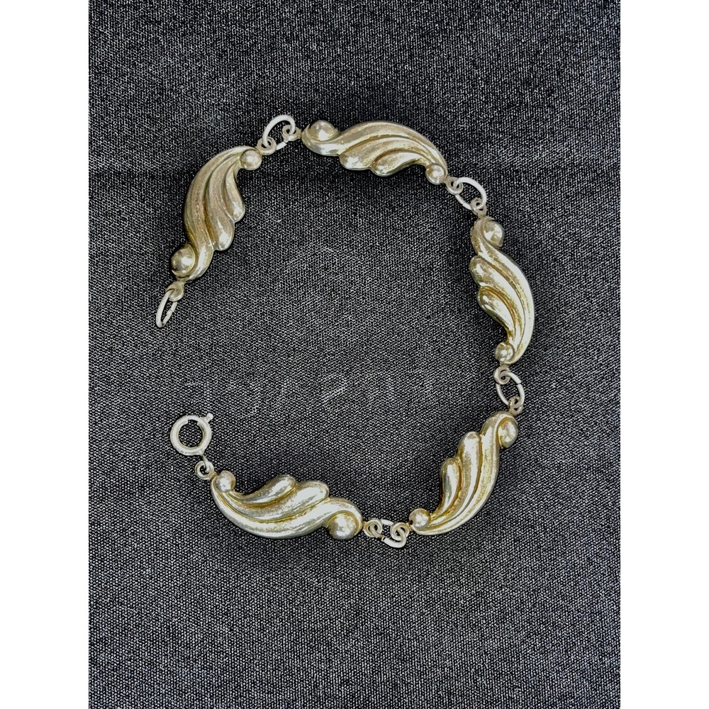 Vintage Danecraft Sterling Silver Modernist Leaf Swirl Floral Bracelet 7.25in